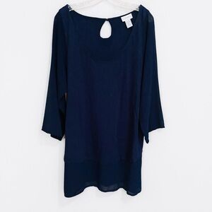 Soft Surroundings Navy Blue Linen Flowy Tunic Blouse Size Large